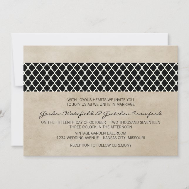 Ebony Rustic Quatrefoil Wedite Einladung (Vorderseite)