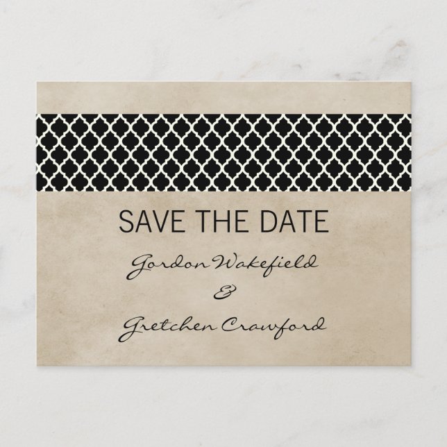 Ebony Rustic Quatrefolie Save the Date Postkarte (Vorderseite)