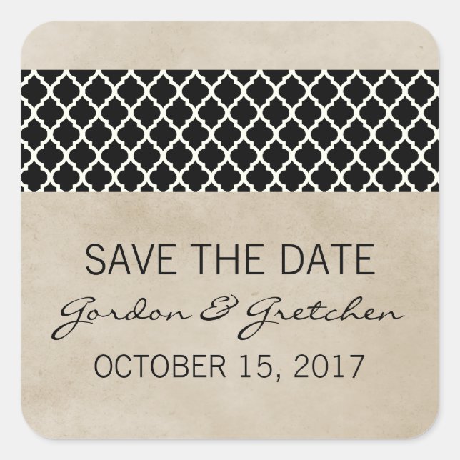 Ebony Rustic Quatrefolien Save the Date Stickers (Vorderseite)