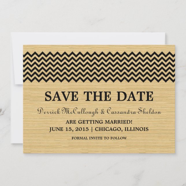 Ebony Rustic Zickzack Save the Date einladen Einladung (Vorderseite)