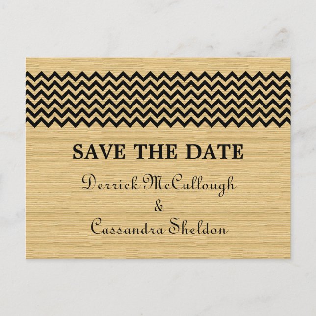 Ebony Rustic Zickzack Save the Date Postkarte (Vorderseite)