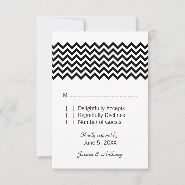 Ebony Simple Zickzack Response Card RSVP Karte (Vorderseite)