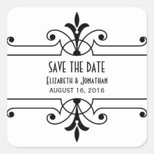 Ebony v2 Extravagante Ornamental-Save the Date-Sti Quadratischer Aufkleber