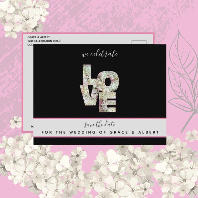 Ebony Vanilla Strawberry Hydrangeas Save the Date Postkarte (Von Creator hochgeladen)
