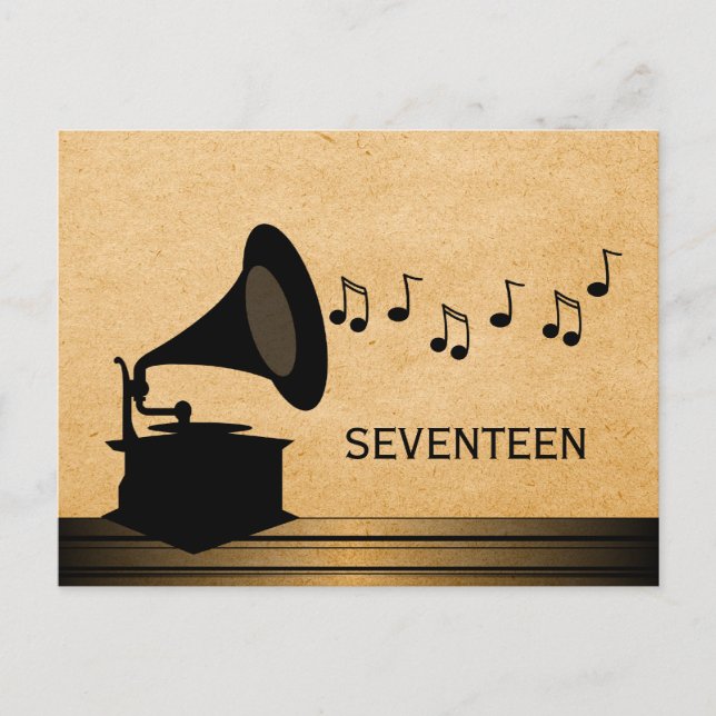 Ebony Vintag Gramophon Tabelle Postkarte (Vorderseite)