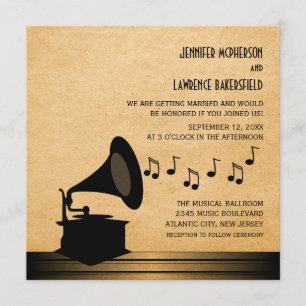 Ebony Vintag Gramophone Wedding Einladung