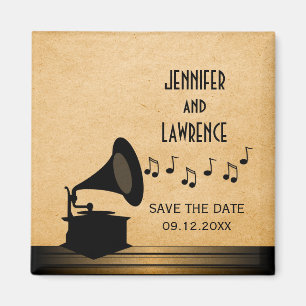 Ebony Vintage Gramophone Save the Date Magnet
