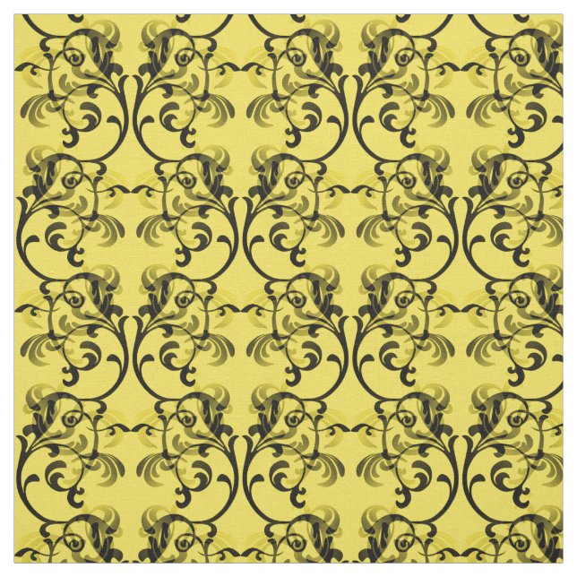 Ebony Yellow Parisian Damask Muster Fabric Stoff (Muster)