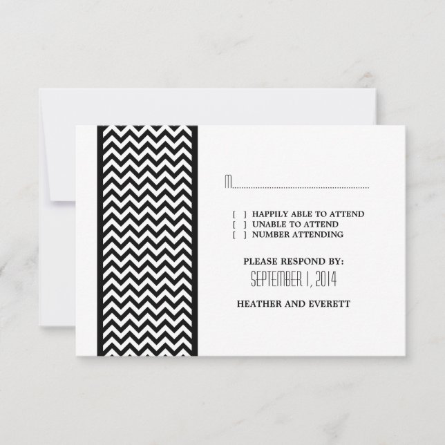 Ebony Zickzack Border RSVP Card Karte (Vorderseite)