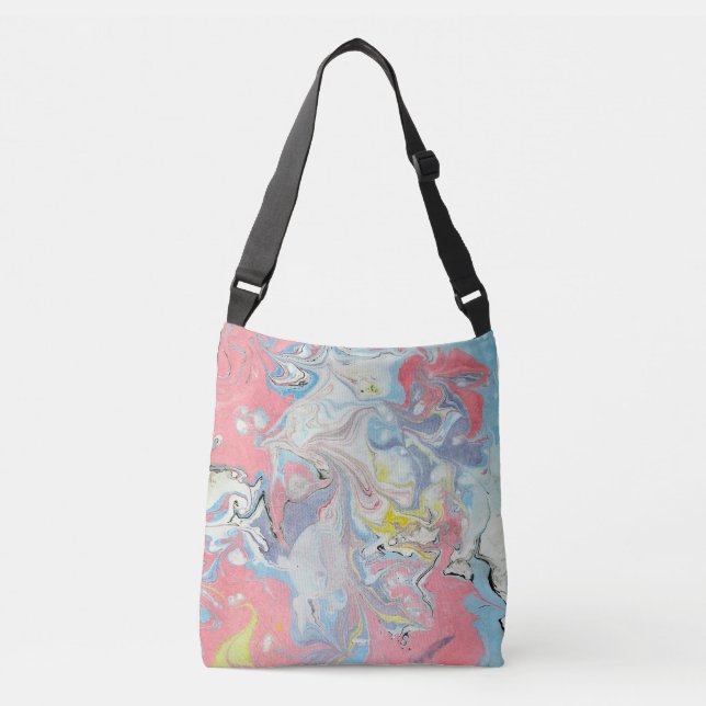 Ebru Art Pastel Abstract Marbled Cross Body Bag Tragetaschen Mit Langen Trägern (Vorderseite)