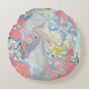 Ebru Kunst Pastell Abstrakt Marmoriert Rundes Kissen