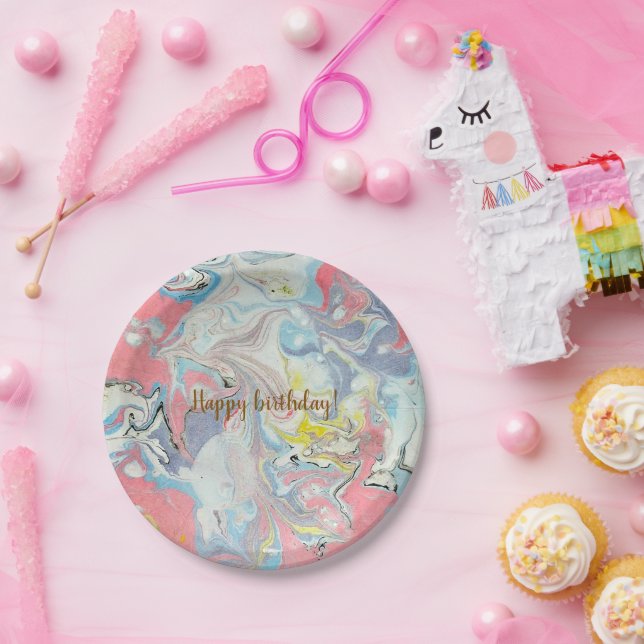 Ebru Pastell Abstrakt — Whimsische Pappteller (Party)