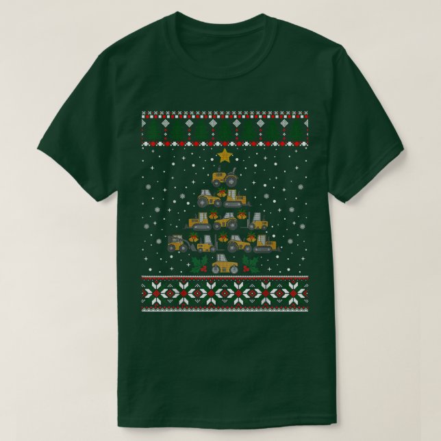 Ecavator Weihnachtsbaum Baufahrzeuge hässlich T-Shirt (Design vorne)