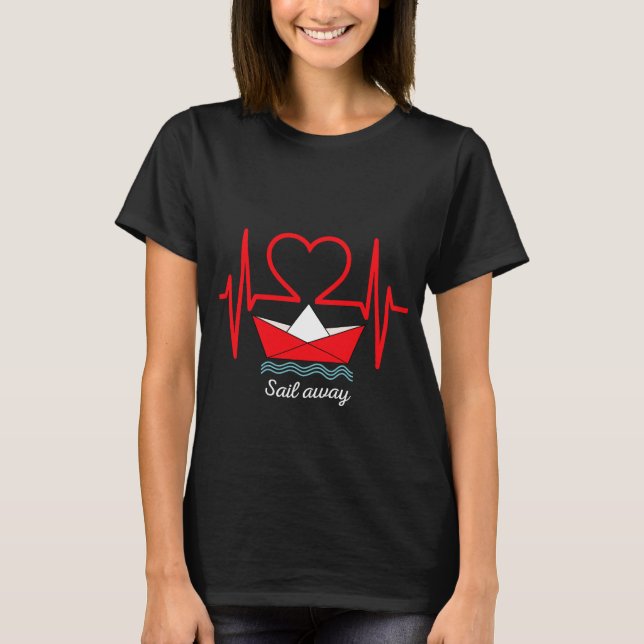 Ecg Heartbeat Boot Funny Boat Lover Captain T-Shirt (Vorderseite)