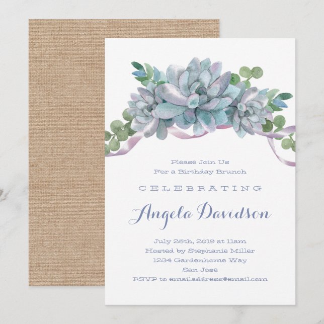 Echeveria Succulent Birthday Brunch Party Einladung (Vorne/Hinten)