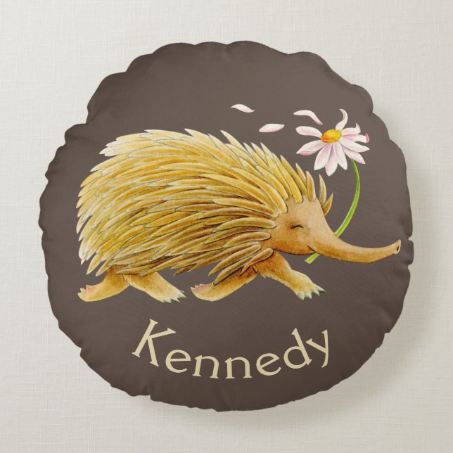 Echidna Aquarellkissenkissen Rundes Kissen (Vorderseite)