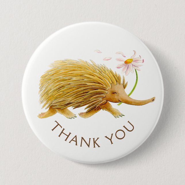 Echidna watercolor animal thank you button/badge button (Vorderseite)