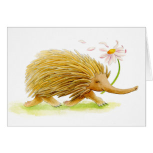 Echidna whimsy animal watercolor art card