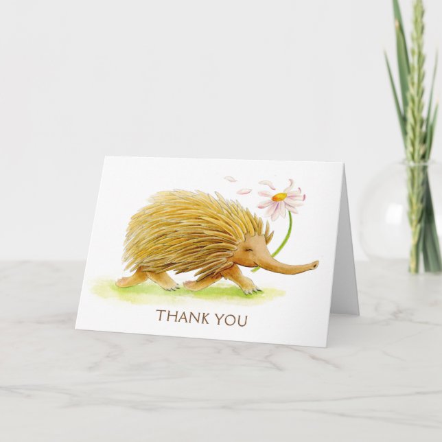 Echidna whimsy animal watercolor art card dankeskarte (Vorderseite)