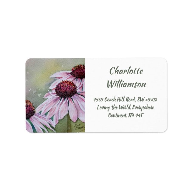 Echinacea Daisy Blume in Aquarelladresse Adressaufkleber (Vorne)