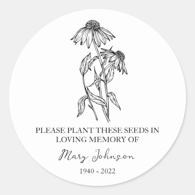 Echinacea Memorial Funerary Seed Packet Runder Aufkleber (Vorderseite)
