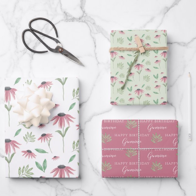 Echinacea Wrapping Paper Flat Sheet Set 3 Geschenkpapier Set (Vorderseite)