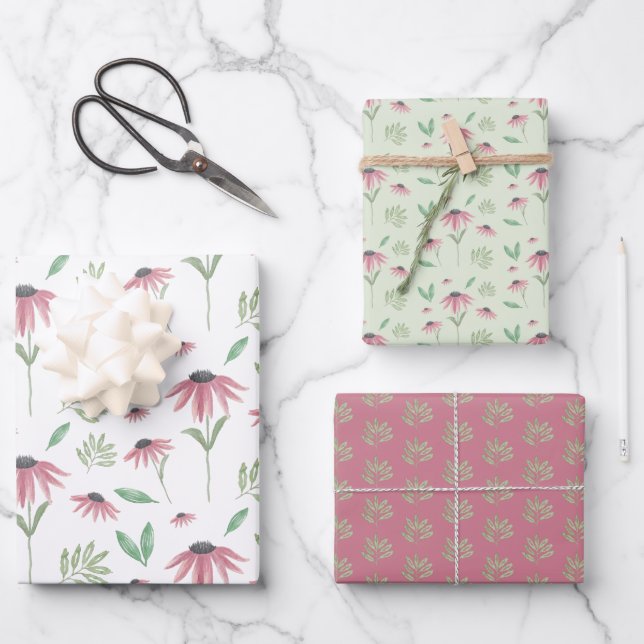 Echinacea Wrapping Paper Flat Sheet Set 3 Geschenkpapier Set (Vorderseite)