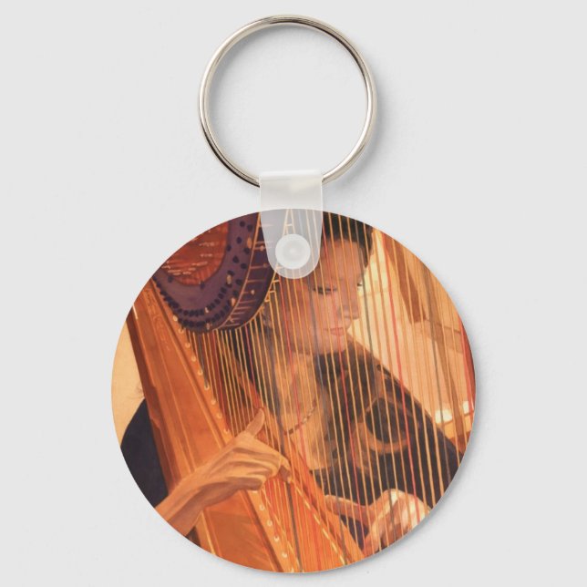 "Echo der Engel" Harp Player Wasserfarbe Schlüsselanhänger (Vorderseite)