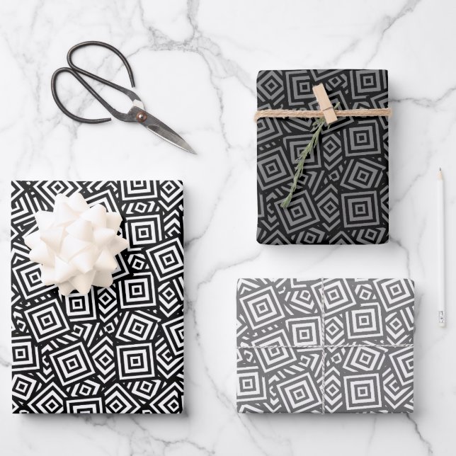 Echo Squares graue Papierblätter Geschenkpapier Set (Vorderseite)