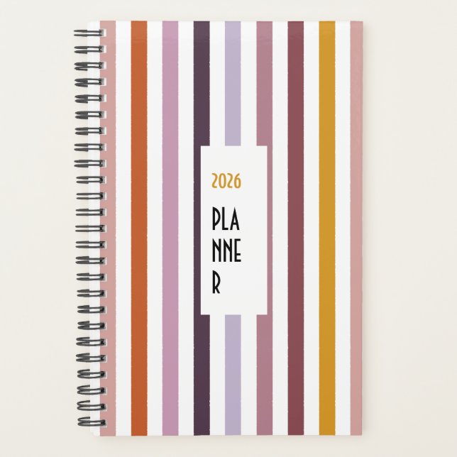 Echo Trails 2026 Planner – Pink Hues Stripes Planer (Vorderseite)
