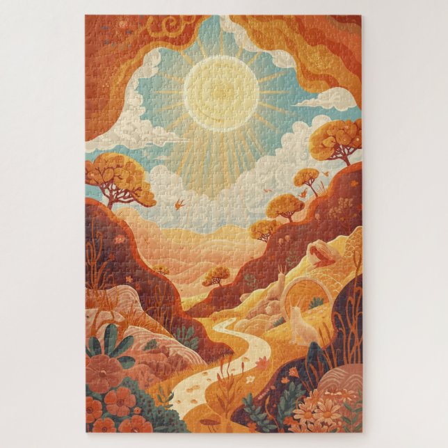 Echoes der Sonne – Träumerische goldene Landschaft Puzzle (Vertikal)