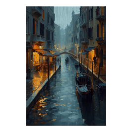 Echoes in Gold – The Painted Rainy Night of Venice Poster