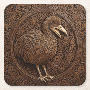 "Echoes of Extinction: Dodo Wood Art" Rechteckiger Pappuntersetzer