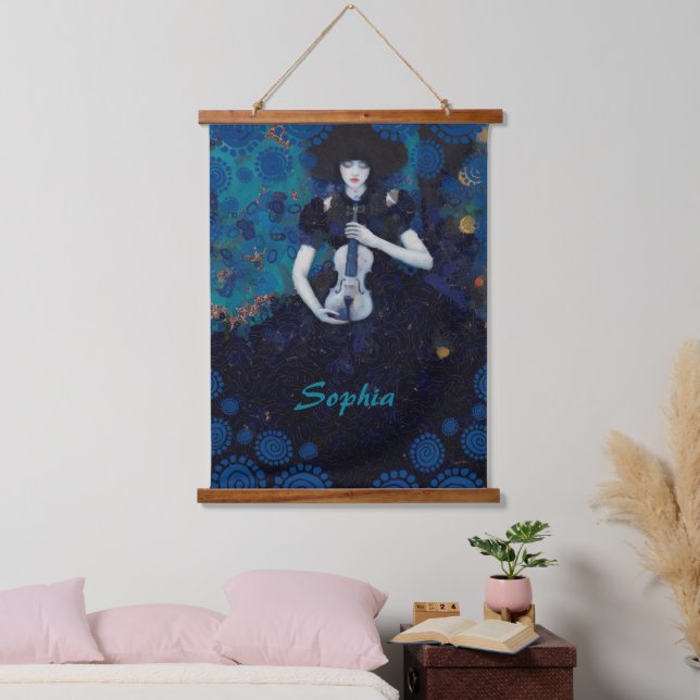 Echoes of Silence: A Violin’s Song of Healing Wandteppich Mit Holzrahmen (Schlafzimmer)