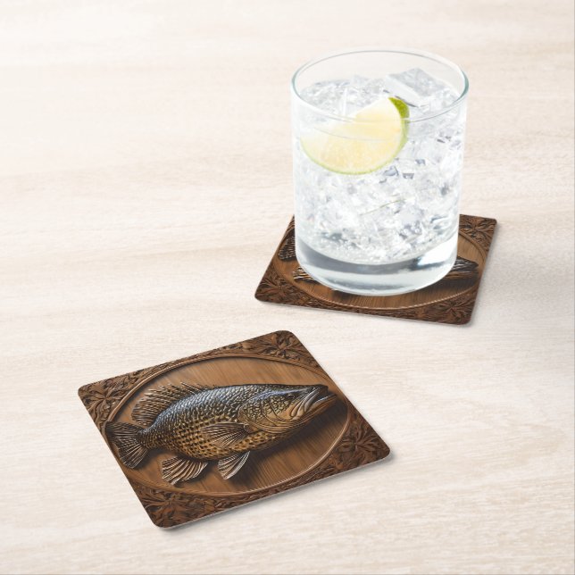 Echoes of the River: Murray Cod Wood Print, Rechteckiger Pappuntersetzer (Vor Ort)
