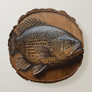Echoes of the River: Murray Cod Wood Print, Rundes Kissen