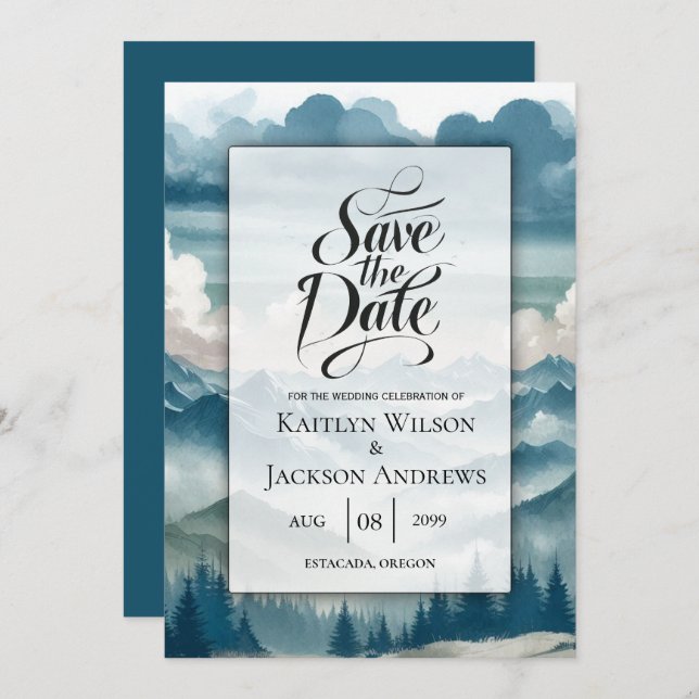 Echoes Through the Misty Pines Wedding Save The Date (Vorne/Hinten)