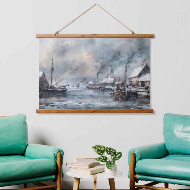 Echos of the Past: Viktorianisches Fischleben Wandteppich Mit Holzrahmen (Wohnzimmer)