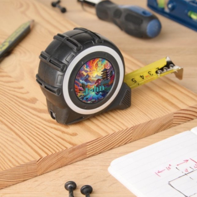 Echsenblätter & Farbe Maßband (Colourful Lizard Tropical Jungle Art monogrammed tape measure inches on one side metrics on other. )