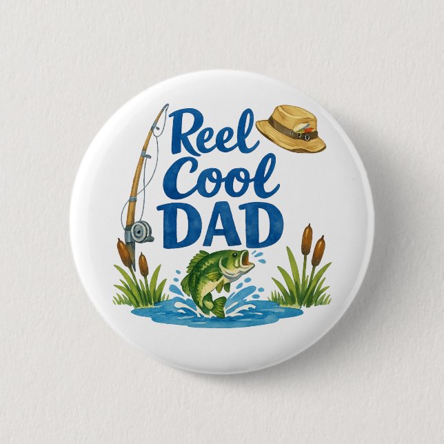 Echt cooler Vater lustiger Angelwitz Wasserfarbenk Button (Vorderseite)