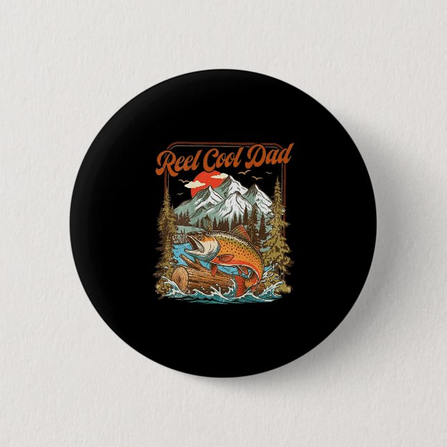 Echt cooler Vater lustiger Angler Regenbogen Fisch Button (Vorderseite)