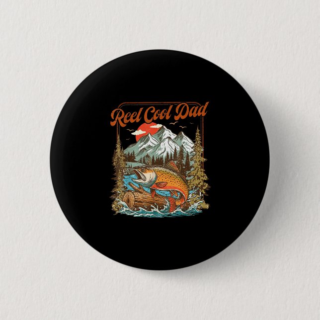 Echt cooler Vater Vintage-Angeln Regenbogenforelle Button (Vorderseite)