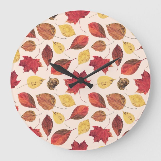 Echte Blätter Foto, einzigartiges nahtloses Muster Große Wanduhr (Vorderseite)