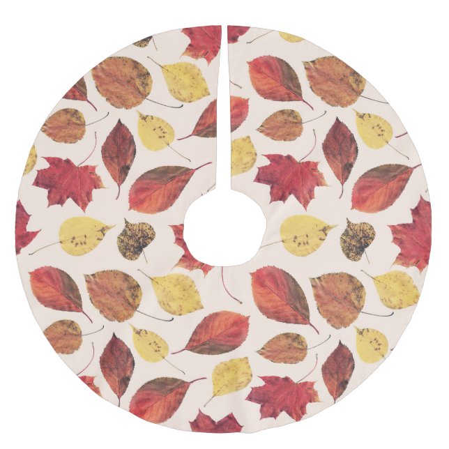 Echte Blätter Foto, einzigartiges nahtloses Muster Polyester Weihnachtsbaumdecke (Vorderseite)