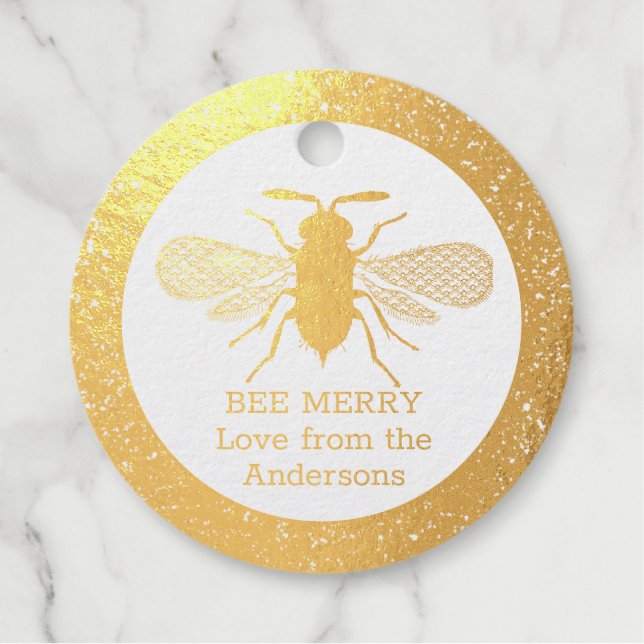Echte Foil Honey Bee Frohe Weihnachtsgeschenke Fav Geschenkanhänger (Vorderseite)