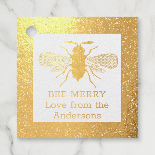 Echte Foil Honey Bee Frohe Weihnachtsgeschenke Fav Geschenkanhänger (Vorderseite)