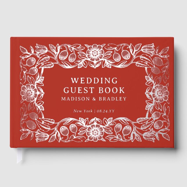 Echte Foil Vintage Blütenrotblütenhochzeit Gästebuch (Vorderseite)