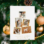 Echte Folie | Boho Christmas Tree 5 Foto Collage Folien Feiertagskarte<br><div class="desc">Fügen Sie Ihren Weihnachtskarten Glanz mit echter Goldfolie, Silber oder Rose! Dieser klassische und zeitlose Metallic-Stil wird Ihre Karten um ein weiteres Level erweitern. Eine moderne, einfache Urlaubskarte mit fünf Ihrer liebsten Fotos, die in einer Weihnachtsbaumform gerahmt mit Folie angeordnet sind. An der Spitze des Fotos befindet sich ein echter...</div>