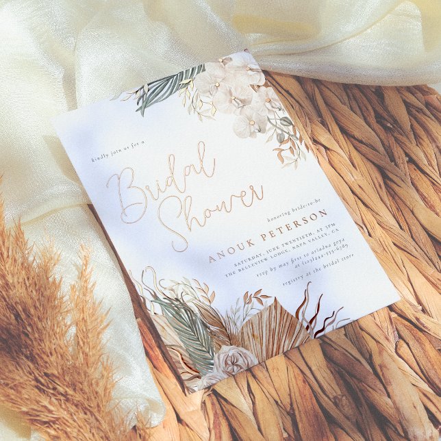 Echte Folie | Boho Modern Pampas Grass Brautparty Folieneinladung (Von Creator hochgeladen)