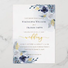 echte Folie Details blaue Aquarellfarben Rose Hoch Folieneinladung